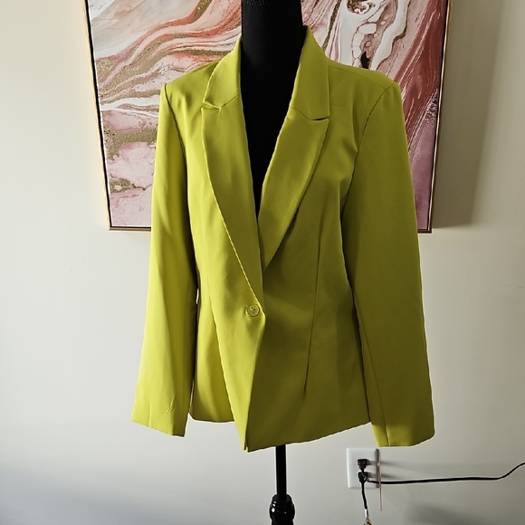 NEW Nanette Lepore Citrine Chartreuse Green Yellow One Button Lined Blazer Size - Picture 3 of 9